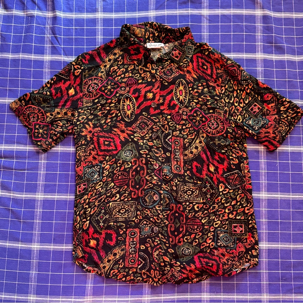 Vintage Justin B. Jones Medium Patterned Button Up Short Sleeve Shirt
